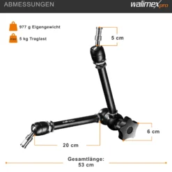Walimex pro Gelenkarm XL SP – 530 x 80 x 80 mm – Stabiler Friktionsarm mit 5kg Belastbarkeit und 53cm Länge – für DSLRs, Videokameras, Beleuchtung- mit 5/8