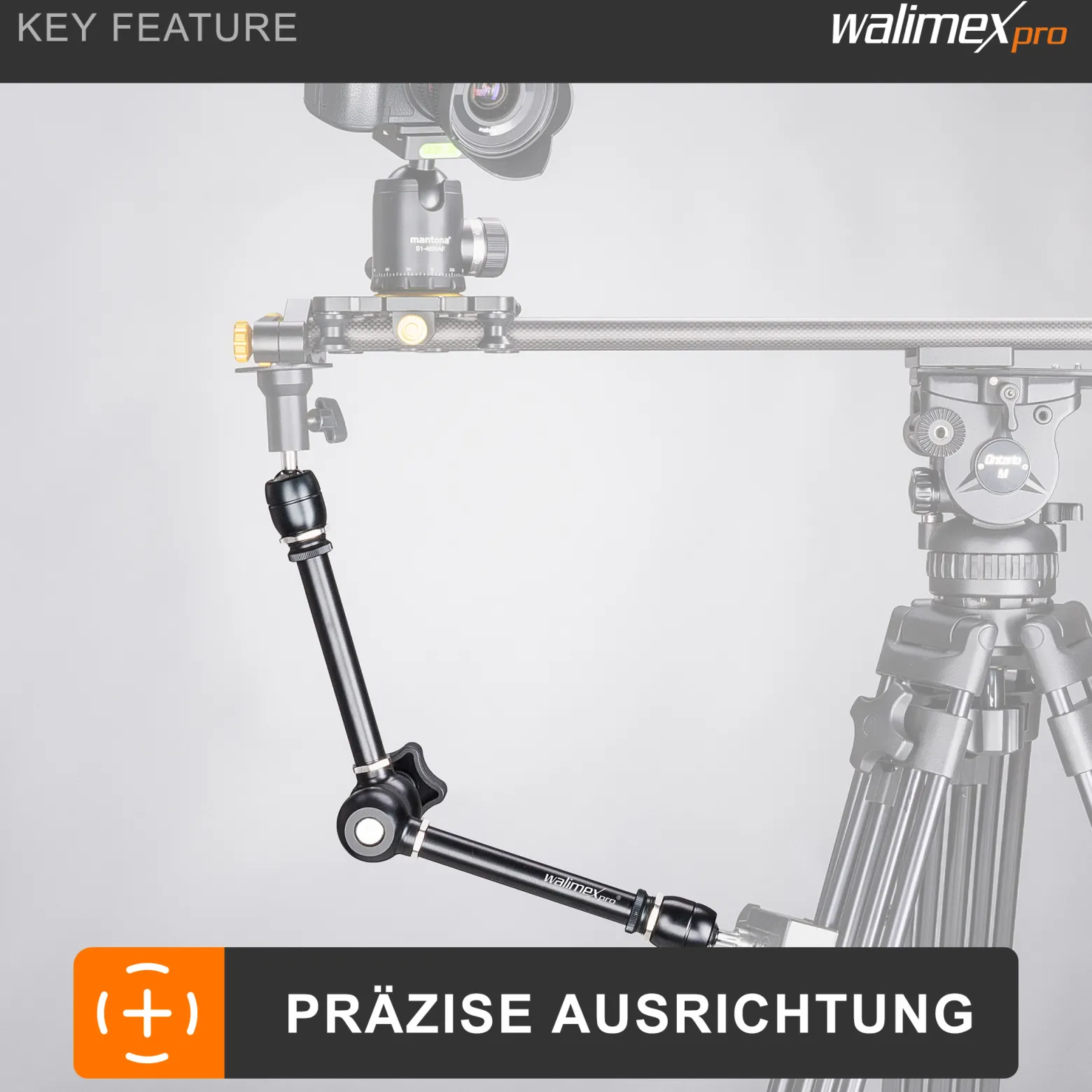 Walimex pro Gelenkarm XL SP – 530 x 80 x 80 mm – Stabiler Friktionsarm mit 5kg Belastbarkeit und 53cm Länge – für DSLRs, Videokameras, Beleuchtung- mit 5/8" Spigotanschlüssen und zentraler Rasterung