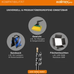 Walimex pro GN-806 Lampenstativ bis 215 cm Arbeitshöhe, Lichtstativ bis 5 kg Traglast, höhenverstellbares Blitzstativ aus Aluminium für Fotostudio und Mobil, für Video, Blitz, Softbox und Ringlicht