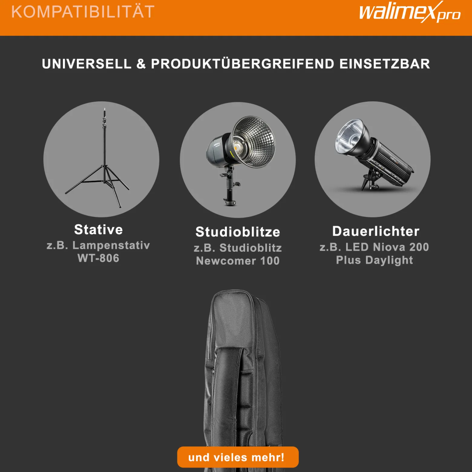 Walimex pro Guardian Studiotasche – 1100 x 220 x 220 mm – Tasche für Foto Equipment – mit Trenner, Polsterung, Gurt und Reißverschlüssen – Perfekter Schutz für Studioblitze und Kameras