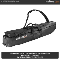 Walimex pro Guardian Studiotasche – 1100 x 220 x 220 mm – Tasche für Foto Equipment – mit Trenner, Polsterung, Gurt und Reißverschlüssen – Perfekter Schutz für Studioblitze und Kameras