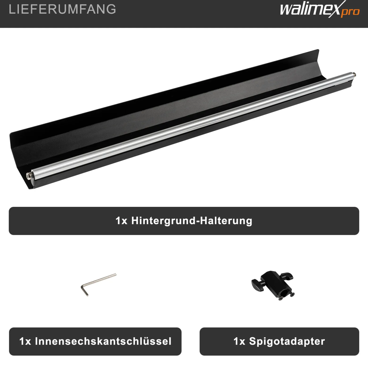 Walimex pro Hintergrund Halterung für Lampenstative belastbar bis 5 kg, Hintergrundsystem aus Aluminium für Kartonhintergründen bis 1,35 m