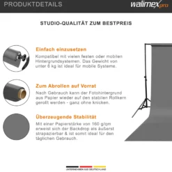 Walimex pro Hintergrundkarton 2,60 x 10 m grau, robuster Fotohintergrund aus Karton, Fotoleinwand als Backdrop für Fotostudio, reflexfrei, strapazierfähig, ideal für Produktfotografie