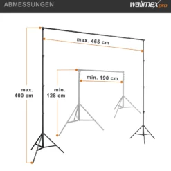Walimex pro Hintergrundsystem XXL 190-465 cm breit, Hintergrundständer bis 400 cm Höhe, Lampenstative mit 5/8 Zoll Spigot, Hintergrund-Set für Fotografie, Video & Green Screen
