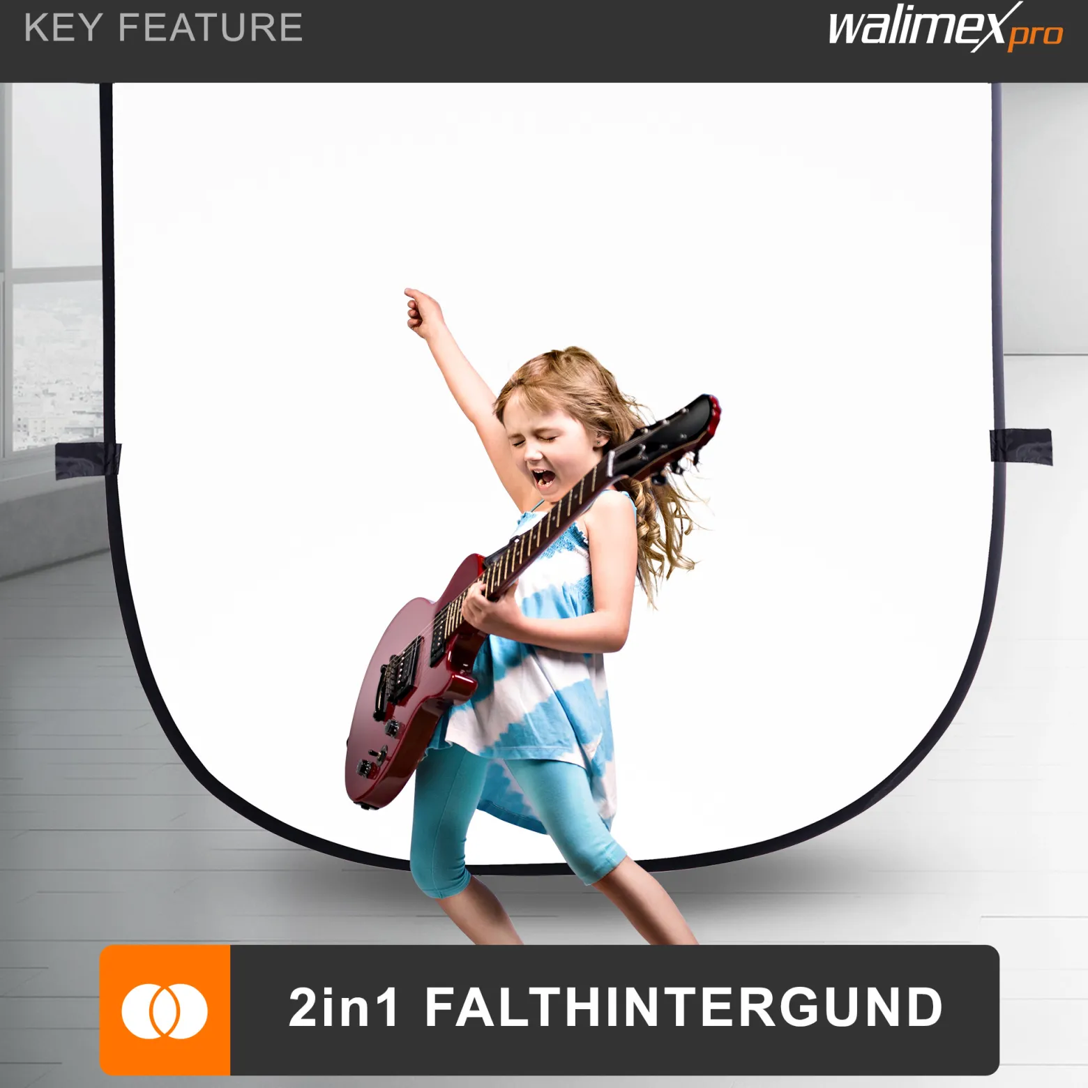 Walimex pro 2 in 1 Falthintergrund schwarz/weiß 150 x 200 cm, robuster Fotohintergrund mit stabilem Rahmen, faltbarer Hintergrund für Fotostudio mit Transporttasche