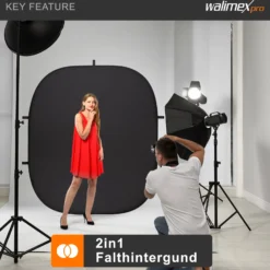 Walimex pro 2 in 1 Falthintergrund schwarz/weiß 200 x 230 cm, robuster Fotohintergrund mit Federring, faltbarer Hintergrund für Fotostudio mit Transporttasche