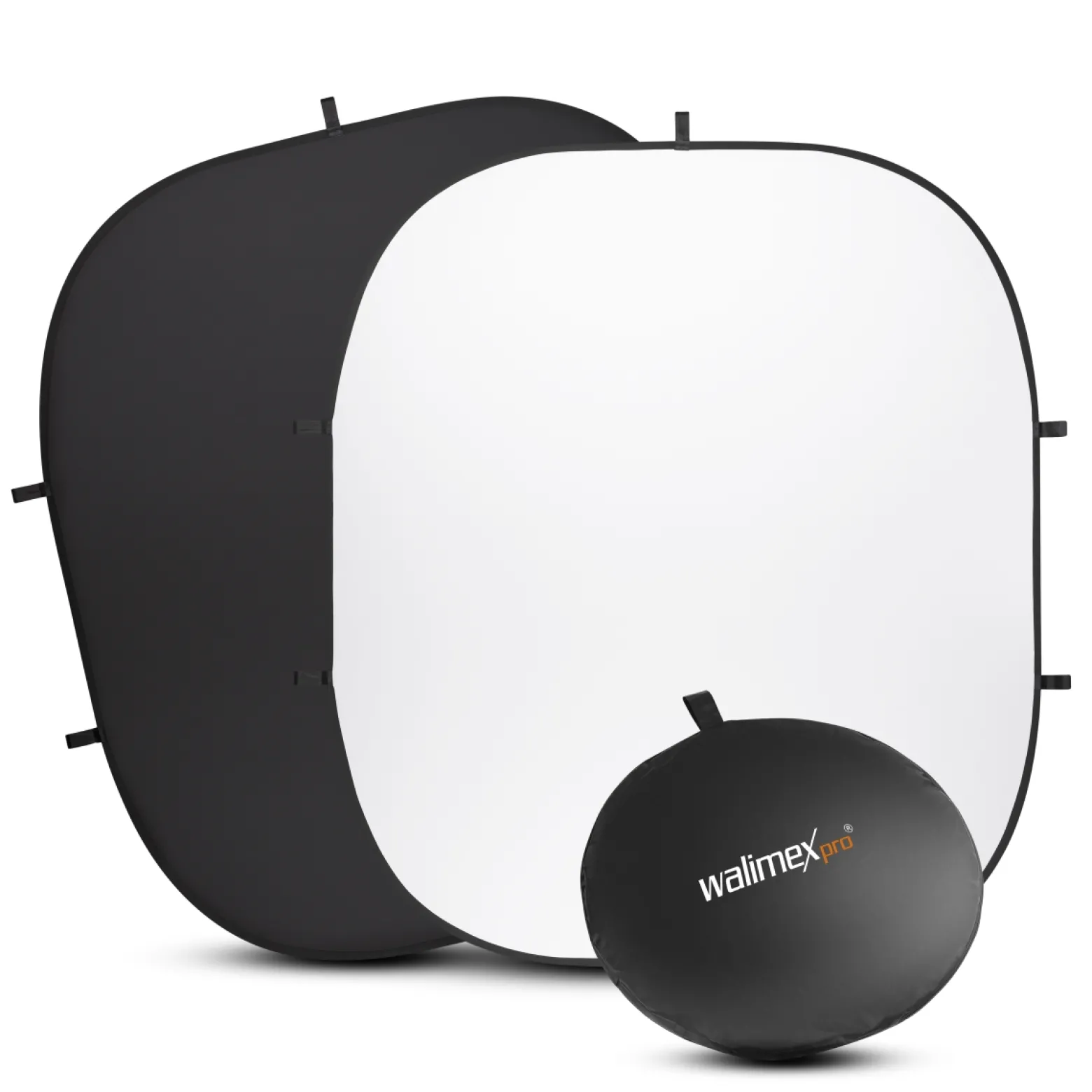 Walimex pro 2 in 1 Falthintergrund schwarz/weiß 200 x 230 cm, robuster Fotohintergrund mit Federring, faltbarer Hintergrund für Fotostudio mit Transporttasche