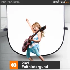 Walimex pro 2 in 1 Falthintergrund schwarz/weiß 150 x 200 cm inkl. 2 Karabinerhaken, robuster Fotohintergrund mit stabilem Rahmen, faltbarer Hintergrund für Fotostudio mit Transporttasche