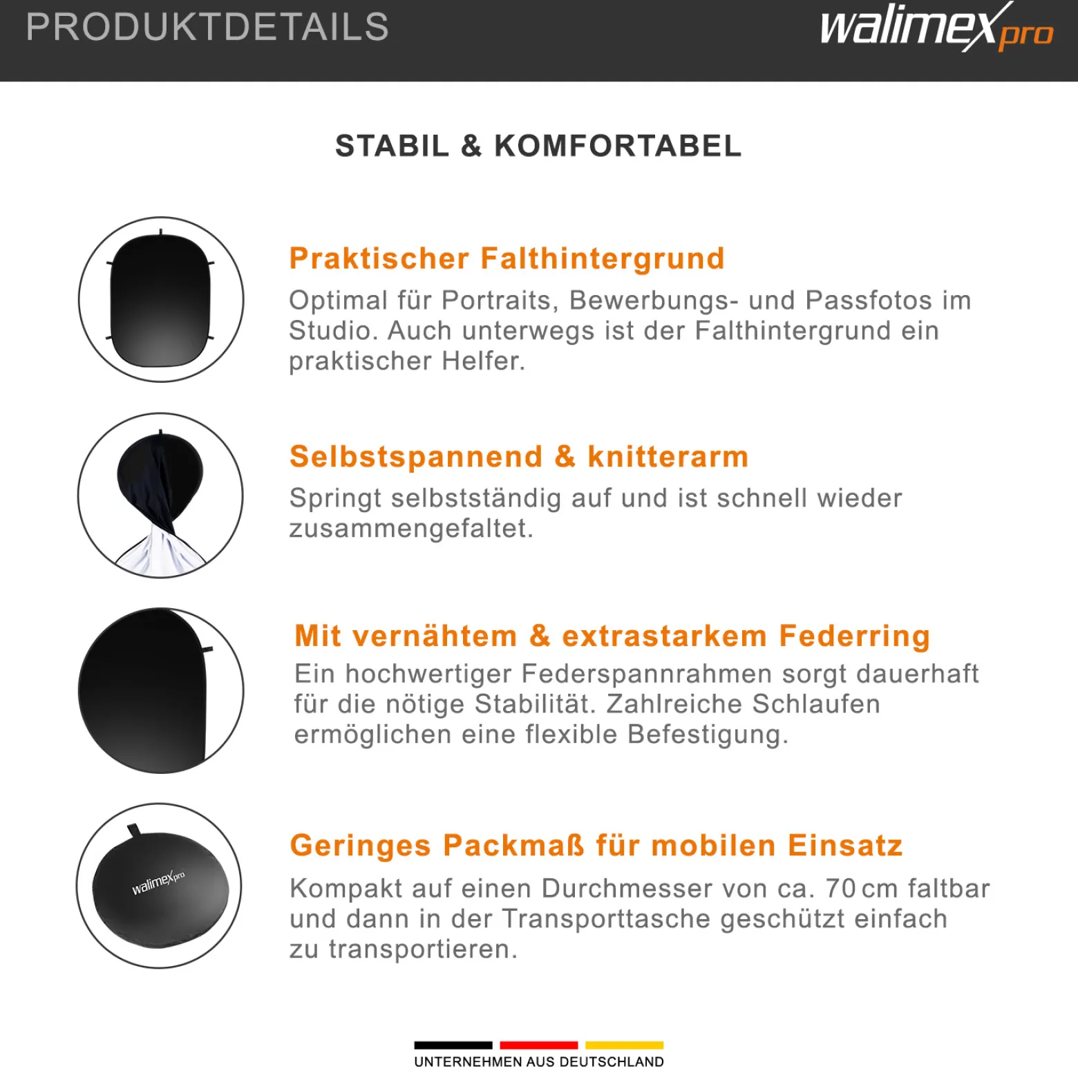 Walimex pro 2 in 1 Falthintergrund schwarz/weiß 150 x 200 cm inkl. 2 Karabinerhaken, robuster Fotohintergrund mit stabilem Rahmen, faltbarer Hintergrund für Fotostudio mit Transporttasche