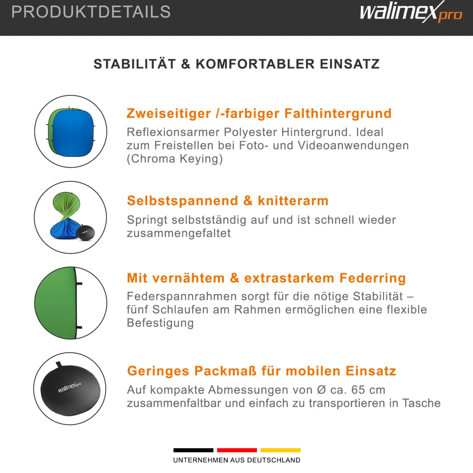 Walimex pro 2 in 1 Falthintergrund grün/ blau 200 x 230 cm, robuster Fotohintergrund mit Federring, faltbarer Hintergrund für Fotostudio mit Transporttasche