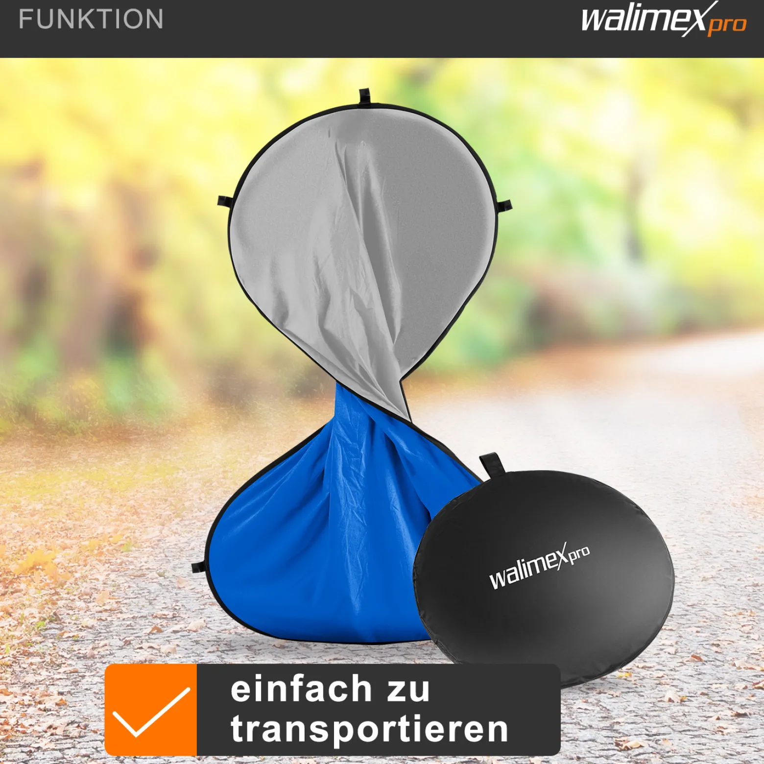 Walimex pro 2 in 1 Falthintergrund grau/ blau 180 x 200 cm, robuster Fotohintergrund mit Federring, faltbarer Hintergrund für Fotostudio mit Transporttasche