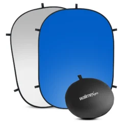 Walimex pro 2 in 1 Falthintergrund grau/ blau 180 x 200 cm, robuster Fotohintergrund mit Federring, faltbarer Hintergrund für Fotostudio mit Transporttasche