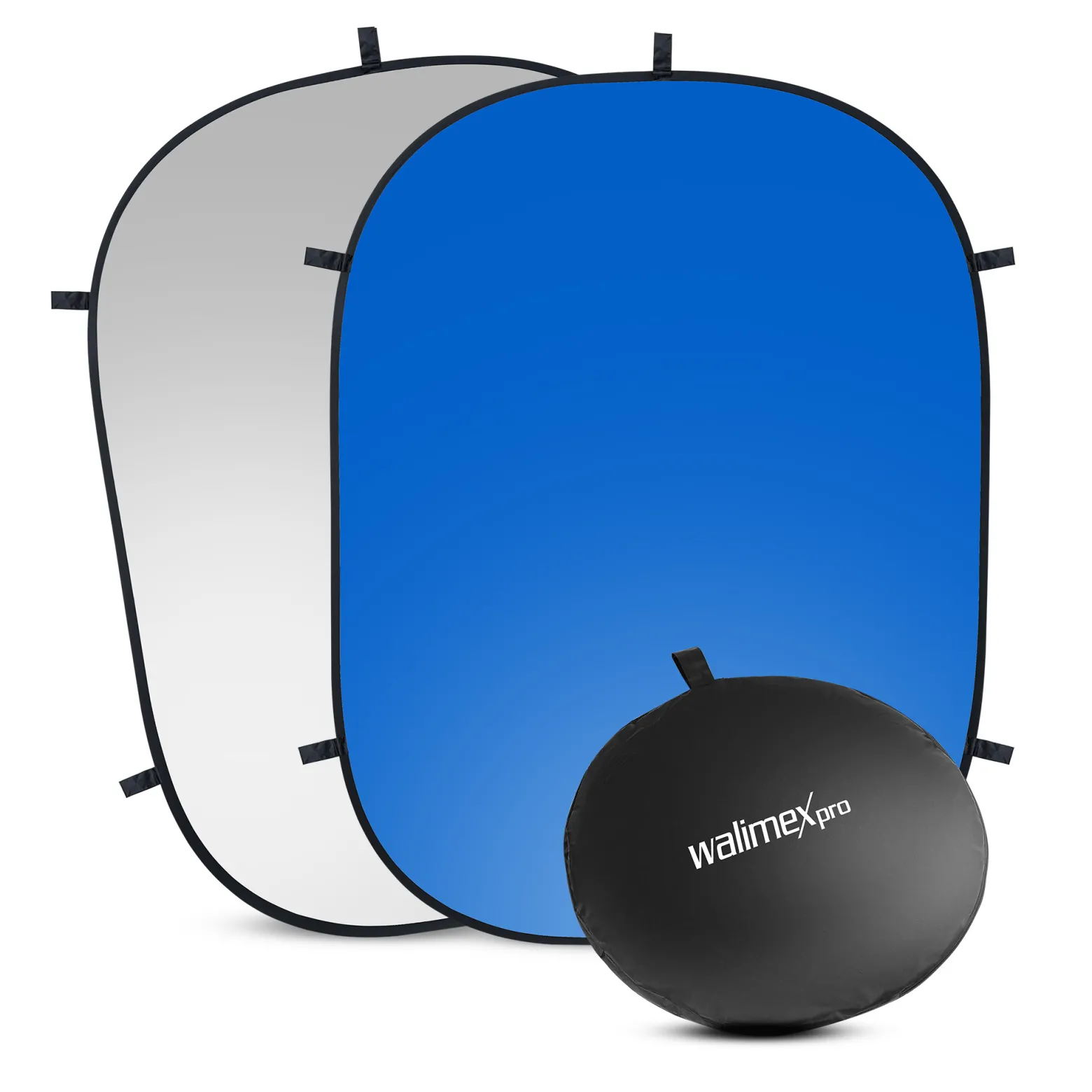 Walimex pro 2 in 1 Falthintergrund grau/ blau 180 x 200 cm, robuster Fotohintergrund mit Federring, faltbarer Hintergrund für Fotostudio mit Transporttasche