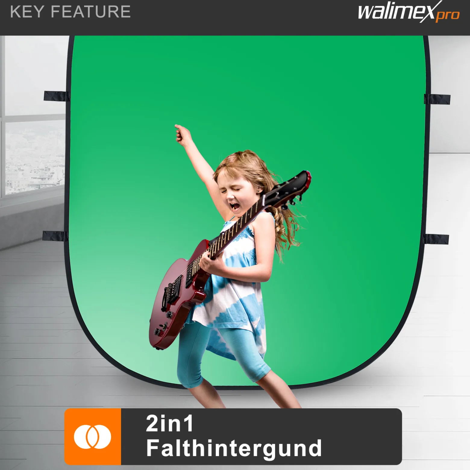 Walimex pro 2 in 1 Falthintergrund grün/ blau 150 x 210 cm, robuster Fotohintergrund mit Federring, faltbarer Hintergrund für Fotostudio mit Transporttasche
