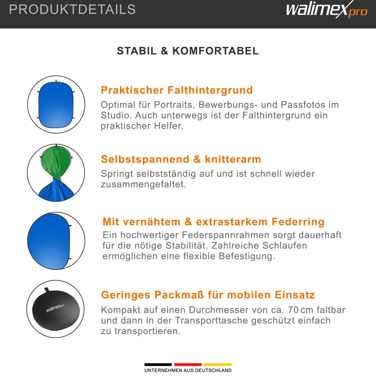 Walimex pro 2 in 1 Falthintergrund grün/ blau 150 x 210 cm, robuster Fotohintergrund mit Federring, faltbarer Hintergrund für Fotostudio mit Transporttasche
