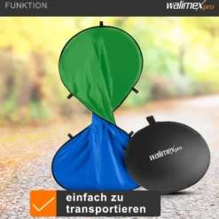 Walimex pro 2 in 1 Falthintergrund grün/ blau 150 x 210 cm, robuster Fotohintergrund mit Federring, faltbarer Hintergrund für Fotostudio mit Transporttasche