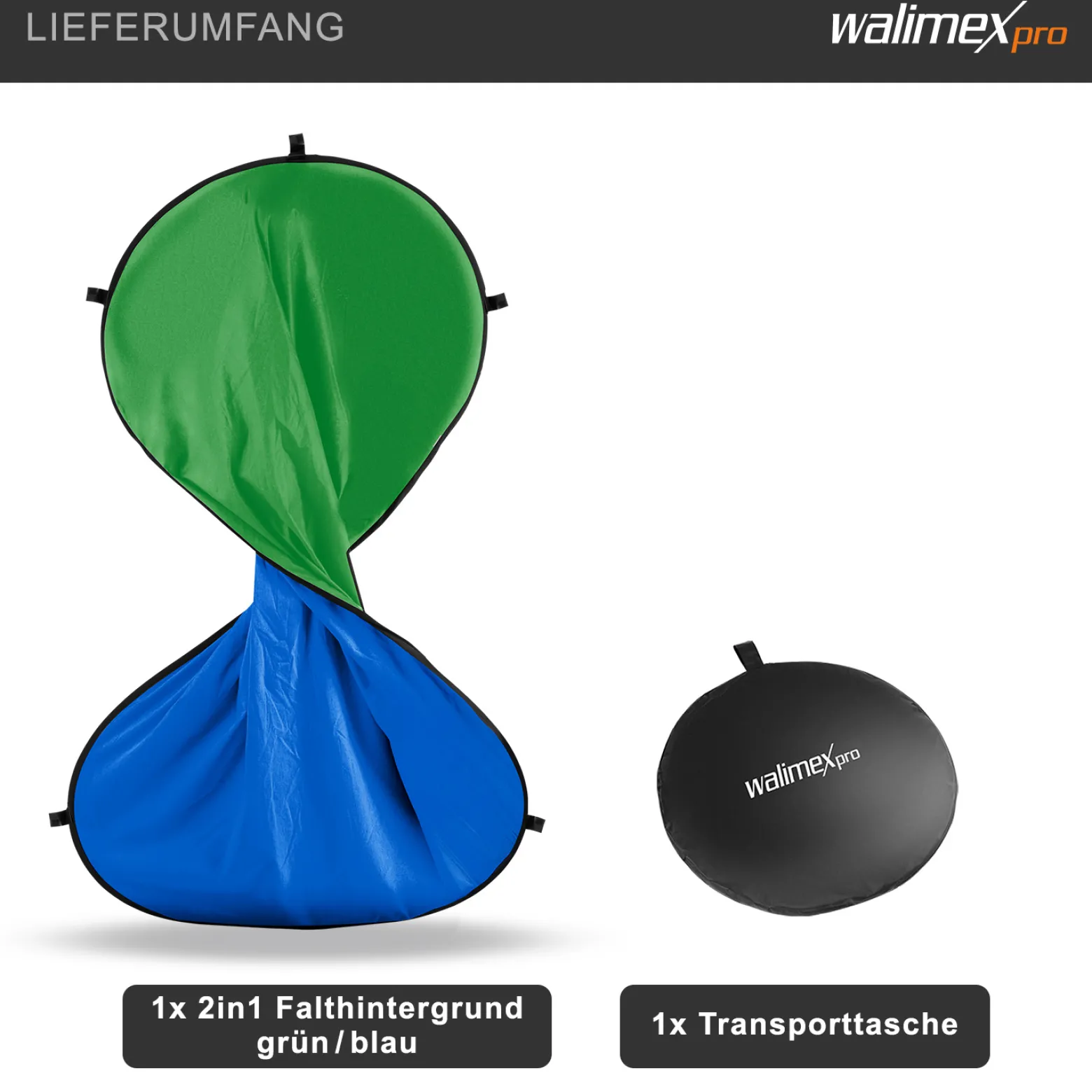 Walimex pro 2 in 1 Falthintergrund grün/ blau 150 x 210 cm, robuster Fotohintergrund mit Federring, faltbarer Hintergrund für Fotostudio mit Transporttasche