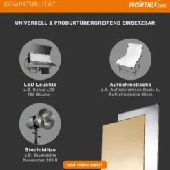 Walimex pro 5-in-1 Reflektorpanel 100 x 200 cm, Reflektor Fotografie mit 5 Lichtcharakteristiken schwarz, weiß, gold-, silberfarben, Durchlicht und Diffusor