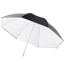 Walimex pro 2in1 Reflex- und Durchlichtschirm weiß, Fotoschirm 84 cm Durchmesser, robuster Reflexschirm mit Stange und Spitze aus Metall, Lichtformer für weiche Lichtcharakteristik