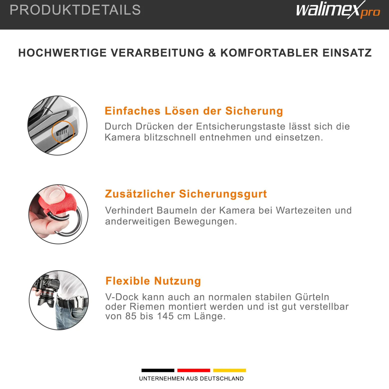 Walimex pro Kamera Hüftgurt mit 2x V-Dock Argus – Tragegurt mit Holster für Fotoshooting und Outdoor Fotografie – V Clip Kameraholster mit Bauchgurt