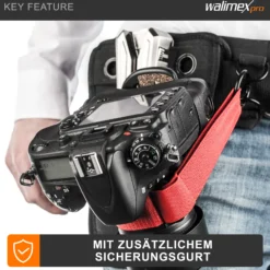 Walimex pro Kamera Hüftgurt mit 2x V-Dock Argus – Tragegurt mit Holster für Fotoshooting und Outdoor Fotografie – V Clip Kameraholster mit Bauchgurt