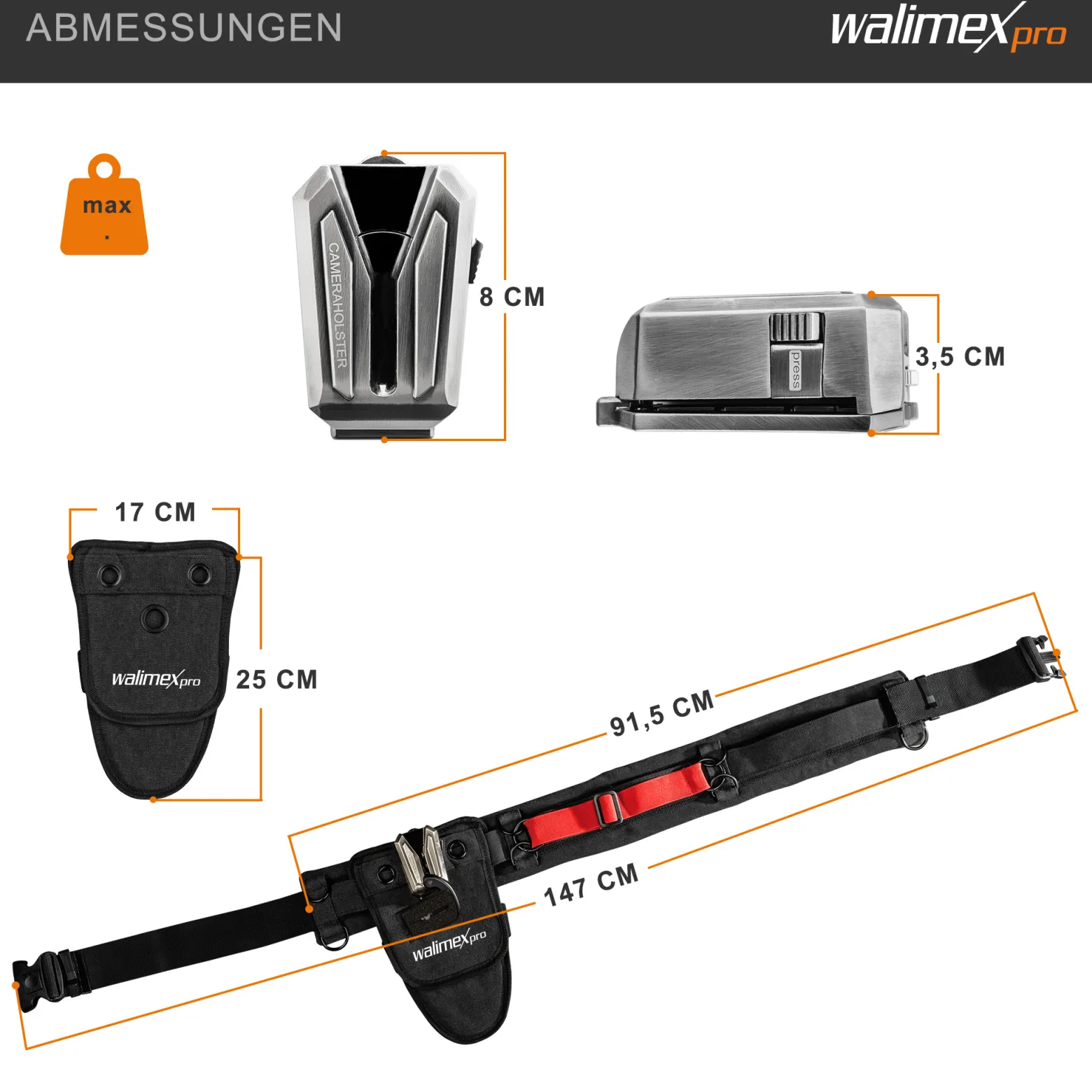 Walimex pro Kamera Hüftgurt mit 2x V-Dock Argus – Tragegurt mit Holster für Fotoshooting und Outdoor Fotografie – V Clip Kameraholster mit Bauchgurt