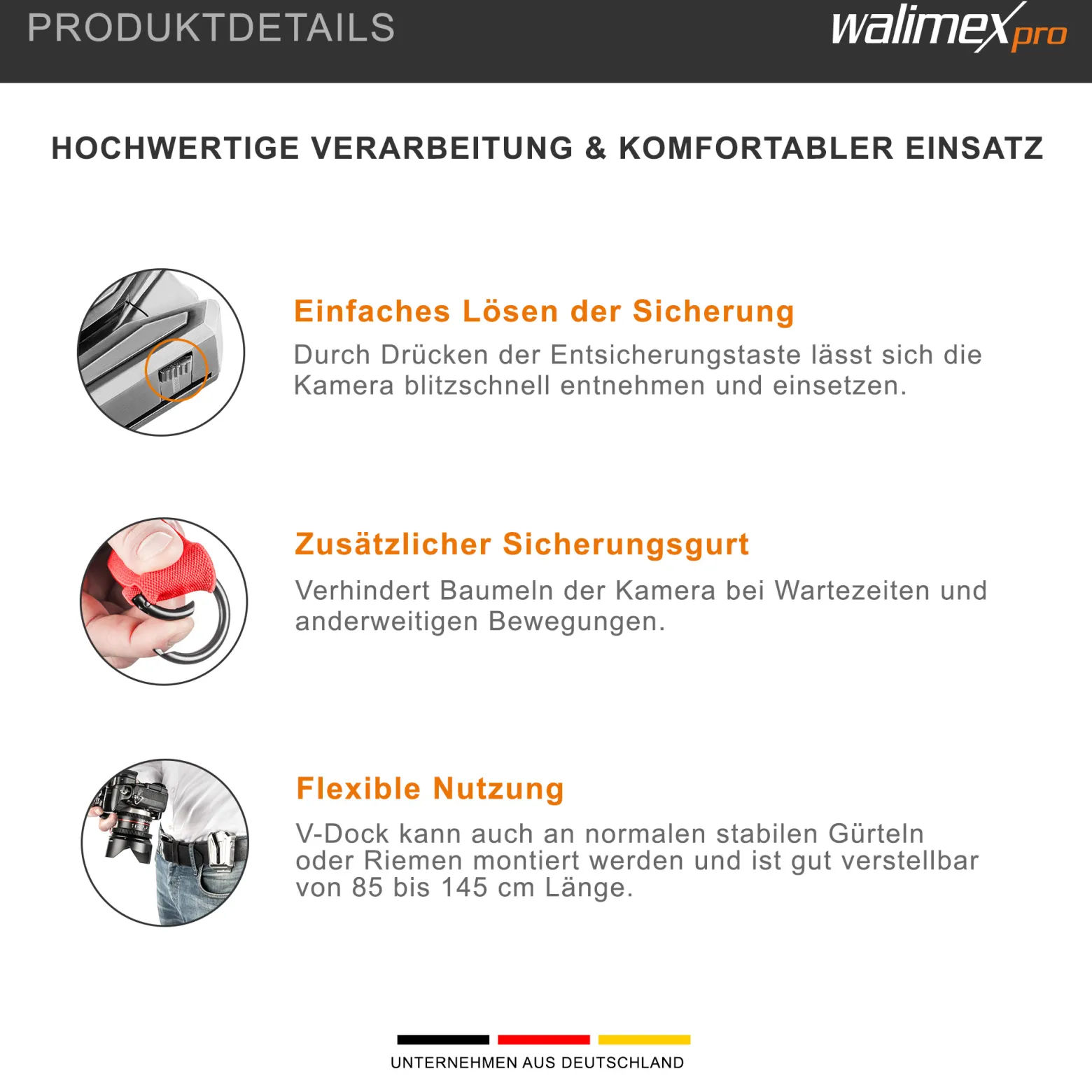Walimex pro Kamera Hüftgurt mit V-Dock Argus – Tragegurt mit Holster für Fotoshooting und Outdoor Fotografie – V Clip Kameraholster mit Bauchgurt