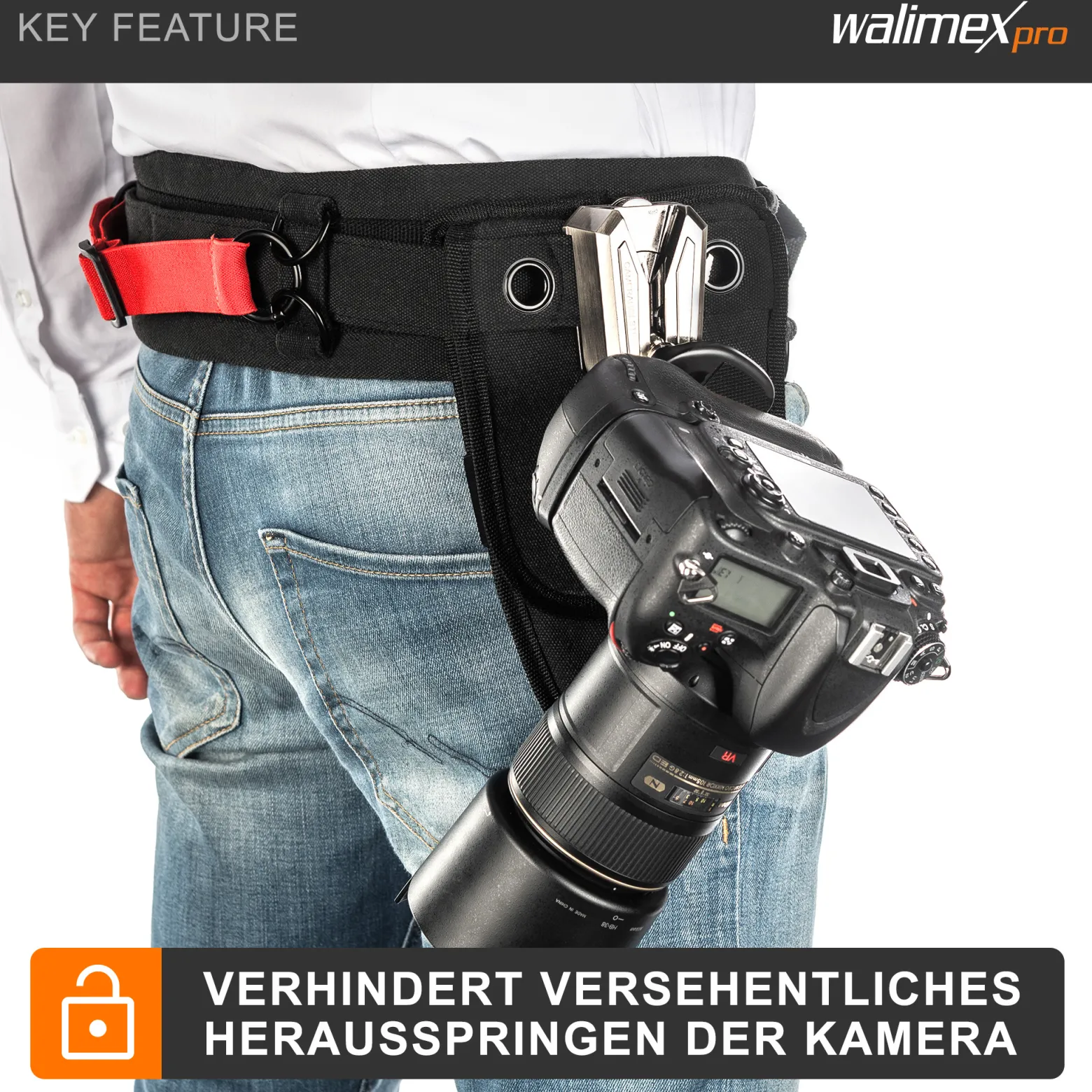 Walimex pro Kamera Hüftgurt mit V-Dock Argus – Tragegurt mit Holster für Fotoshooting und Outdoor Fotografie – V Clip Kameraholster mit Bauchgurt