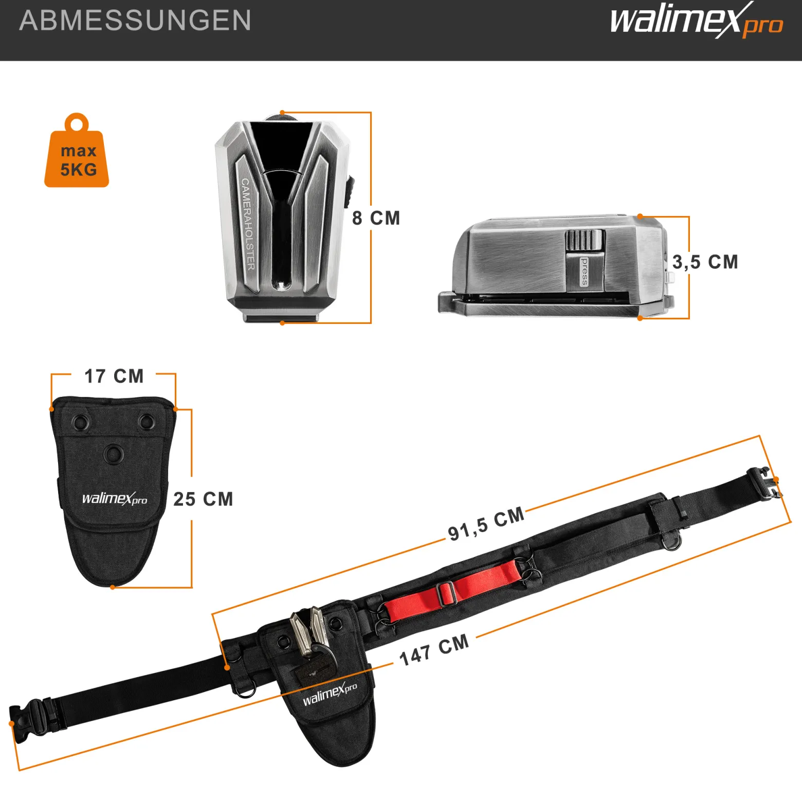 Walimex pro Kamera Hüftgurt mit V-Dock Argus – Tragegurt mit Holster für Fotoshooting und Outdoor Fotografie – V Clip Kameraholster mit Bauchgurt