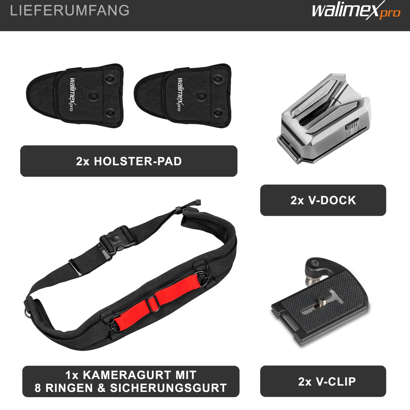 Walimex pro Kamera Hüftgurt mit V-Dock Argus – Tragegurt mit Holster für Fotoshooting und Outdoor Fotografie – V Clip Kameraholster mit Bauchgurt