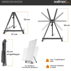 Walimex pro klappbare Tischstaffelei, stabile Staffelei aus Aluminium, Malerstaffelei für Leinwände bis 40 x 60 cm, Leinwandständer mit praktischer Tragetasche