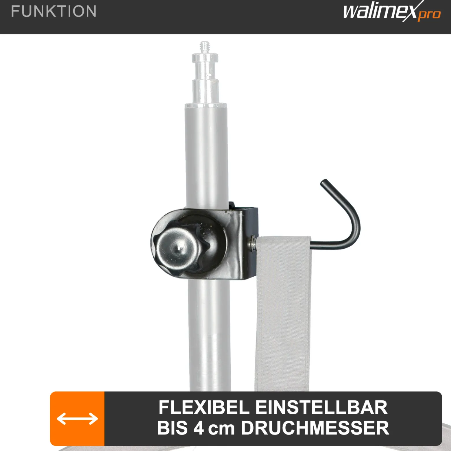 Walimex pro Klemmhaken 85 x 40 x 110 mm max. Ø 4 cm für Hintergrund, Stangen, Reflektoren, Stative und Autopole