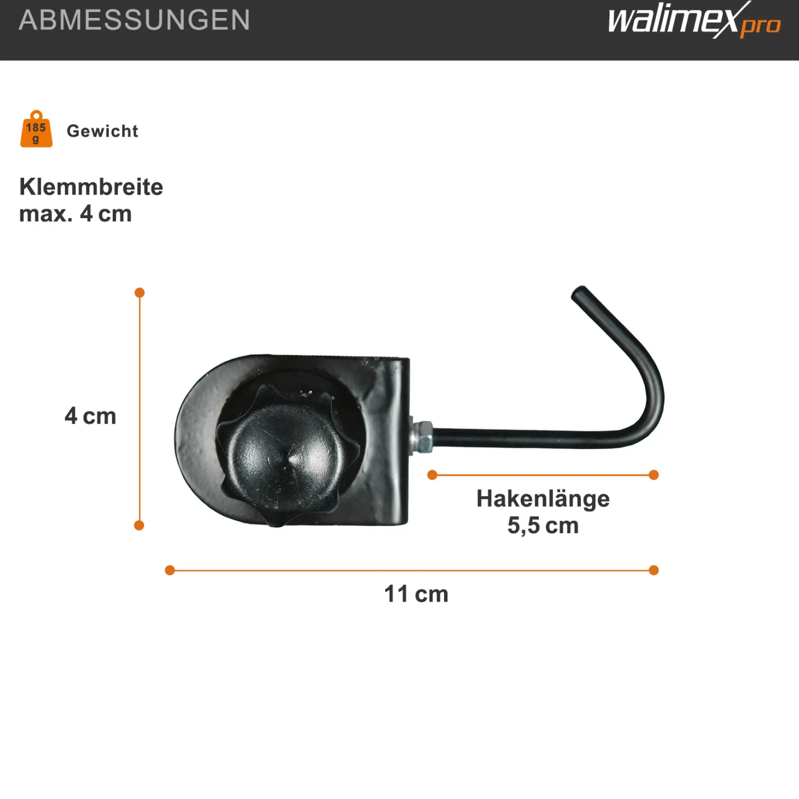 Walimex pro Klemmhaken 85 x 40 x 110 mm max. Ø 4 cm für Hintergrund, Stangen, Reflektoren, Stative und Autopole
