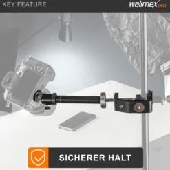 Walimex pro KX-20 Stativklemme mit Mittelsäule, Universal Schraubklemme bis 6 cm, 4x 1/4 Zoll Gewinde, Traglast 6 kg, für Kamera, Fotoblitz und Zubehör