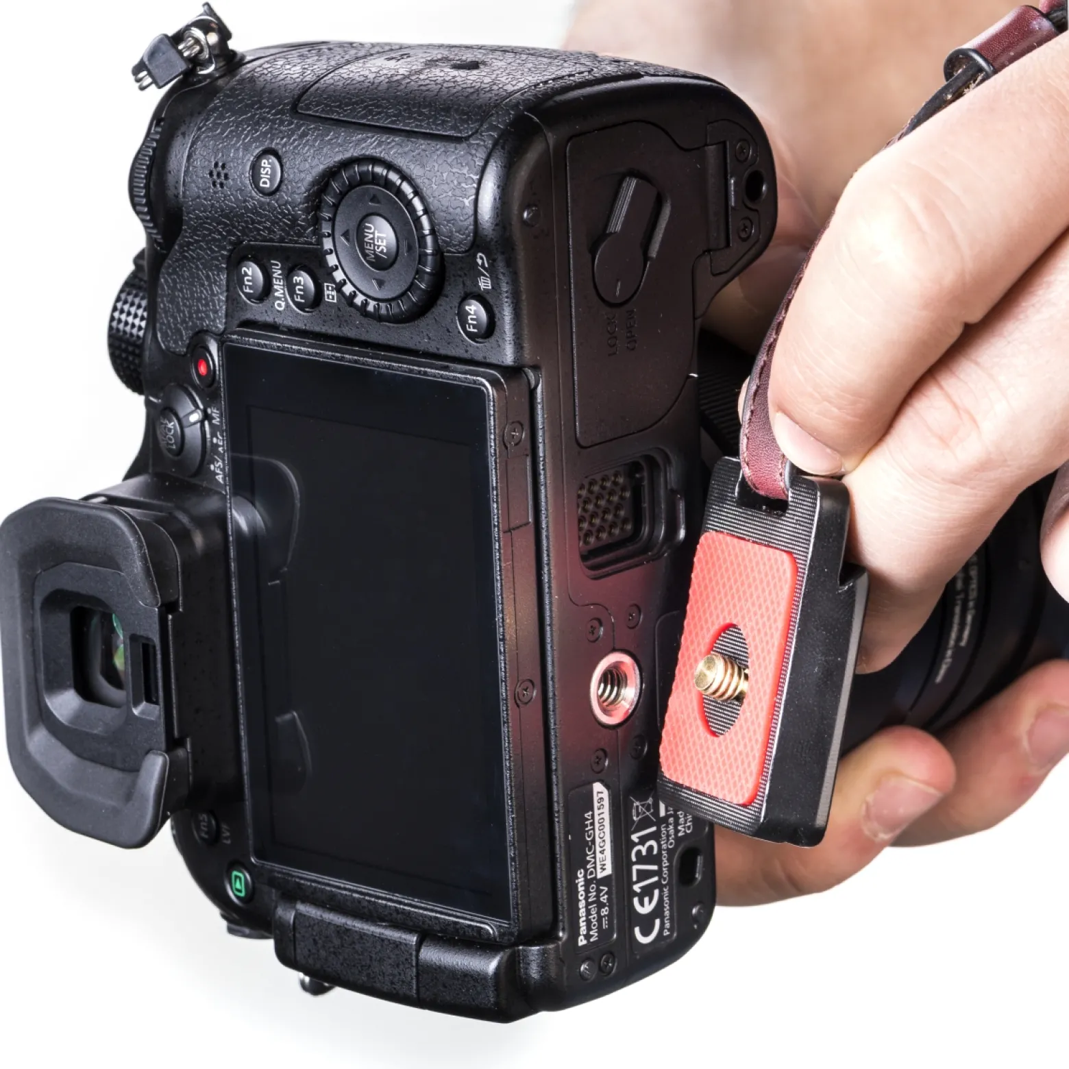Walimex Pro Leder Handschlaufe Arca Swiss kompatibel für DSLR und Systemkamera mit Basisplatte aus Metall gepolstert