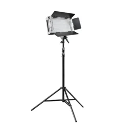 Walimex pro LED 500 Flächenleuchte mit Lampenstativ, dimmbares Flächenlicht mit LCD-Display & Touchscreen, Videoleuchte mit vier Abschirmkappen, Lampenständer mit Stoßdämpfer