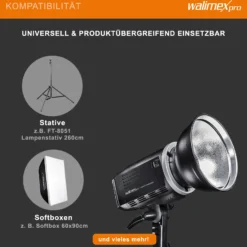 Walimex pro LED2Go 60 Daylight Videoleuchte, LED Dauerlicht 60 W mit Akku, Studioleuchte mit Bowens S-Type Anschluss, moderne COB-Technologie, ideal für Fotostudio