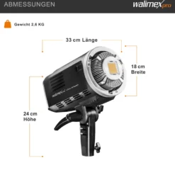 Walimex pro LED2Go 60 Daylight Videoleuchte, LED Dauerlicht 60 W mit Akku, Studioleuchte mit Bowens S-Type Anschluss, moderne COB-Technologie, ideal für Fotostudio