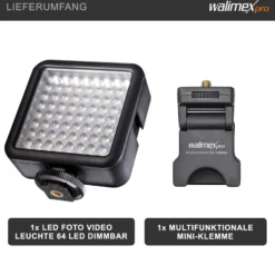 Walimex pro LED Leuchte 64 mit Mini-Klemme