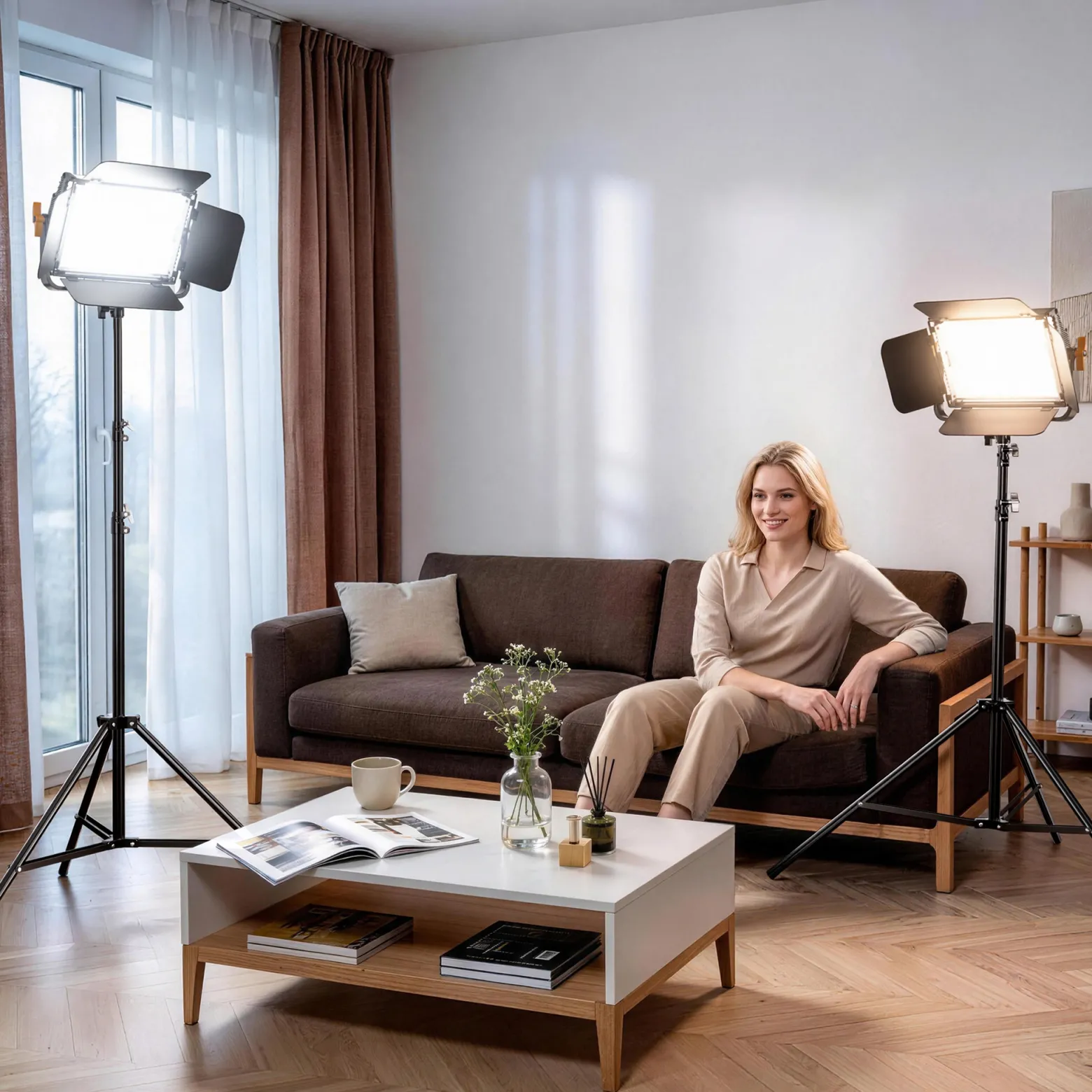 Walimex pro LED Niova 900 Bi Color und Stativ 2er Set mit 54 W LED Flächenleuchten, variabler Farbtemperatur und Lichtstativen