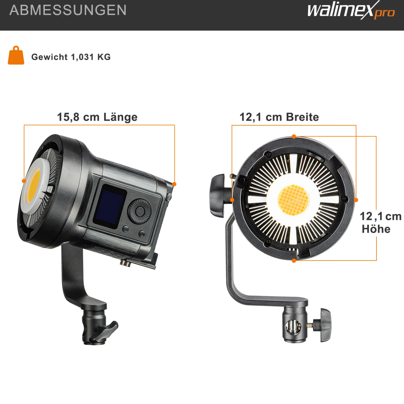 Walimex pro LED Niova Compact 120 W Bi-Color Videoleuchte, Videolicht mit Bowens-Anschluss, Studiolicht mit COB LED-Technologie, Leuchtstärke verstellbar von 10-100%