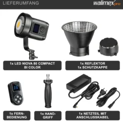 Walimex pro LED Niova Compact Bi-Color 80 W Videoleuchte, Studioleuchte mit Bowens-Anschluss, Videolicht variable Farbtemperatur, leistungsstarkes Dauerlicht