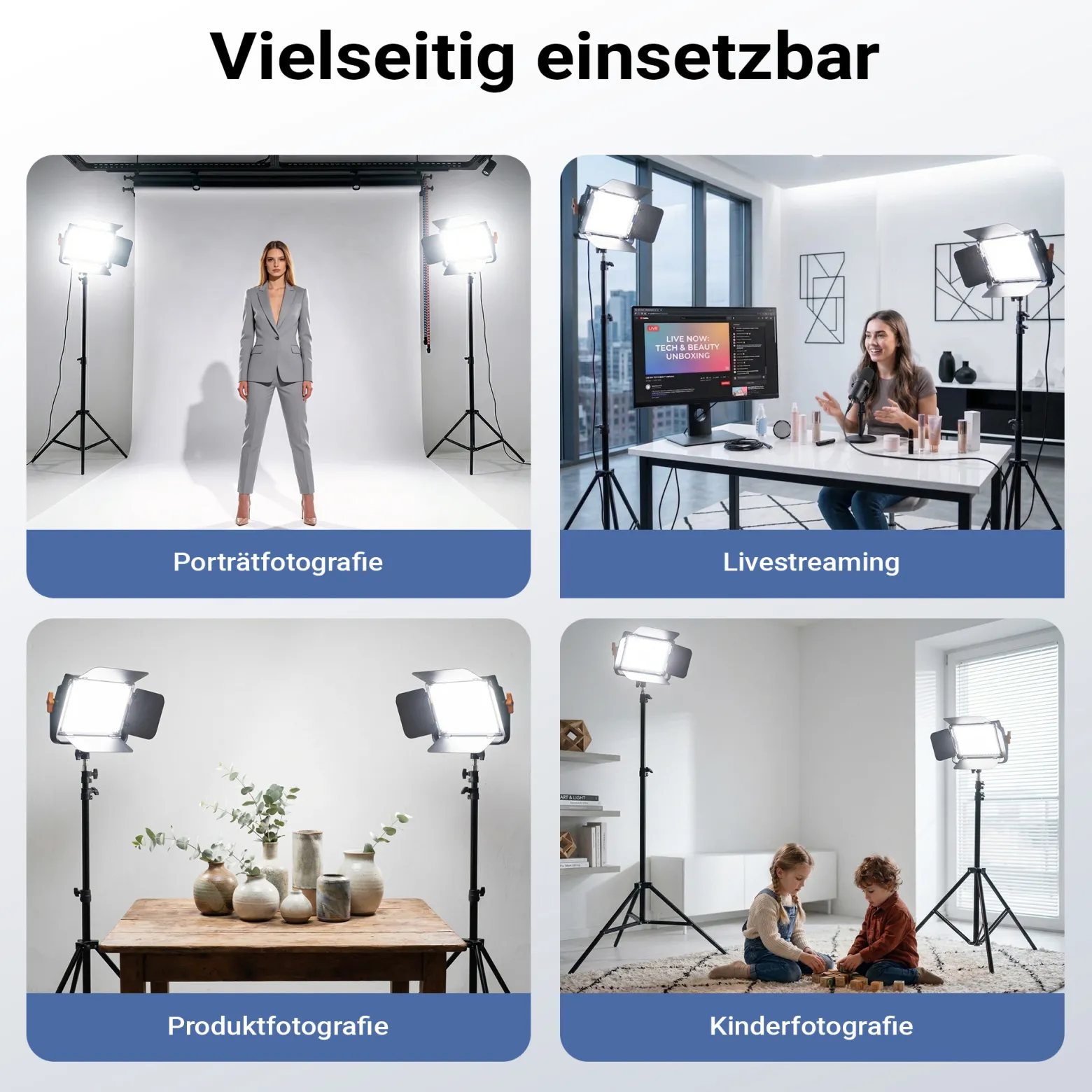 Walimex pro LED Niova 600 Daylight und Stativ 2er Set mit 36 W Flächenleuchten und höhenverstellbaren Lichtstativen