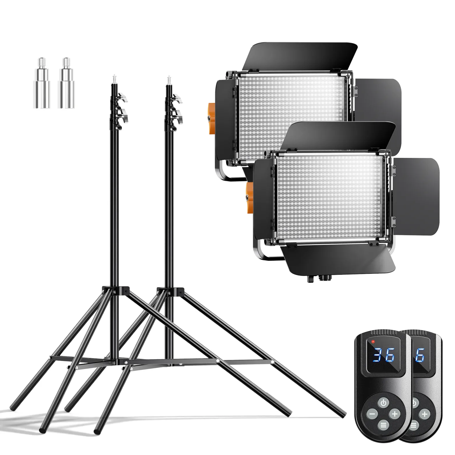 Walimex pro LED Niova 600 Daylight und Stativ 2er Set mit 36 W Flächenleuchten und höhenverstellbaren Lichtstativen