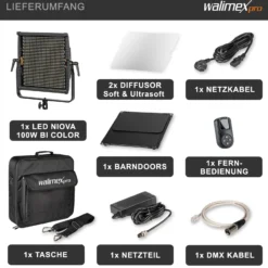 Walimex pro LED Niova 100-F Pro 100 W Bi-Color Flächenleuchte, dimmbare Videoleuchte, Studioleuchte mit weichem Licht, Fotolicht mit Fernbedienung