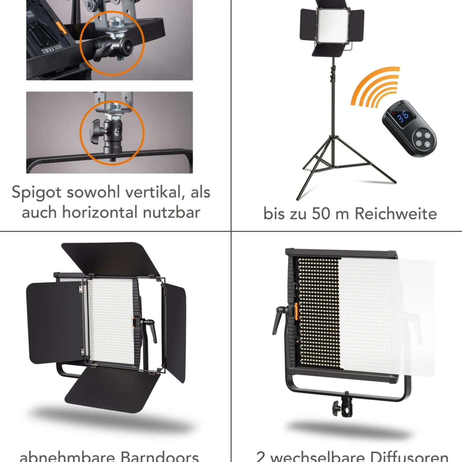 Walimex pro LED Niova 100-F Pro 100 W Bi-Color Flächenleuchte mit Lampenstativ, dimmbare Videoleuchte, Studioleuchte mit weichem Licht, Fotolicht mit Fernbedienung