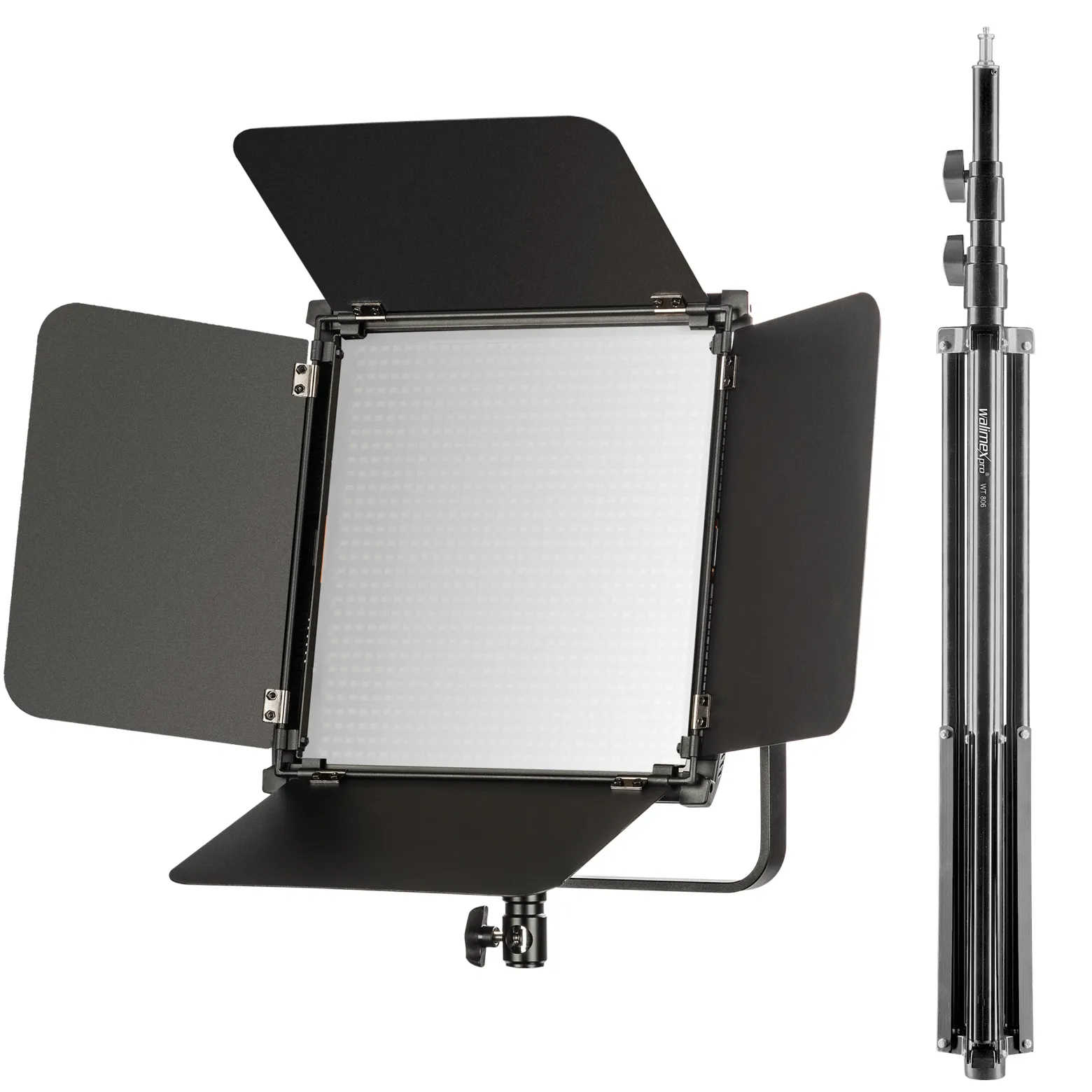 Walimex pro LED Niova 100-F Pro 100 W Bi-Color Flächenleuchte mit Lampenstativ, dimmbare Videoleuchte, Studioleuchte mit weichem Licht, Fotolicht mit Fernbedienung