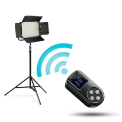 Walimex pro LED Niova 600 Plus Bi-Color mit Lampenstativ, dimmbare Flächenleuchte, Lampenständer mit Federdämpfung, Studioleuchte mit Fernbedienung