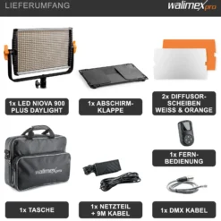 Walimex pro LED Niova 900 Plus Daylight Videoleuchte 54 W, dimmbare Flächenleuchte, professionelle Leuchte mit Tageslicht, Studioleuchte mit Fernbedienung