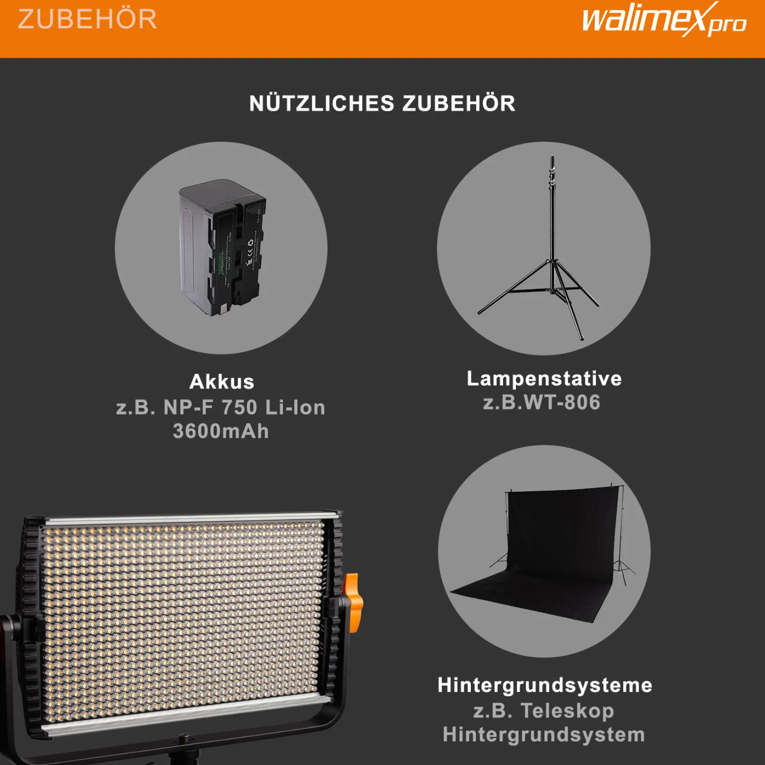 Walimex pro LED Niova 600 Plus Daylight Videoleuchte 36 W, dimmbare Flächenleuchte, professionelle Leuchte mit Tageslicht, Studioleuchte mit Fernbedienung